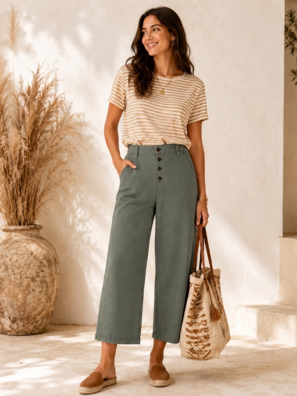 J Crew High Rise Wide Leg Cropped Button Fly Utility Pants, size 28
